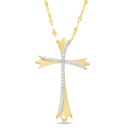 1/5 CT. T.W. Diamond Layered Swirl Cross Pendant in 10K Gold