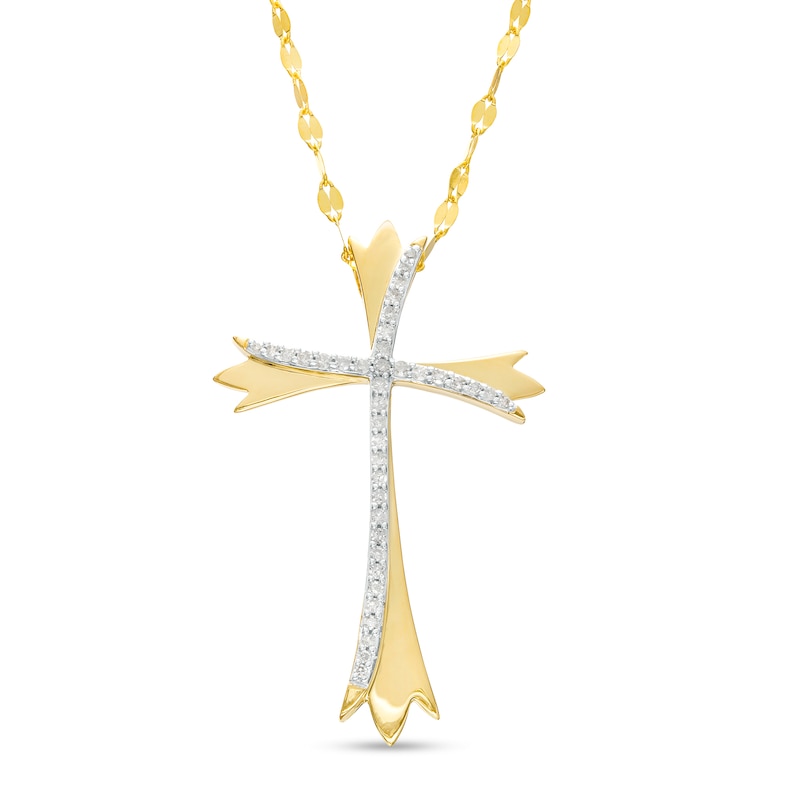 Main Image 1 of 1/5 CT. T.W. Diamond Layered Swirl Cross Pendant in 10K Gold