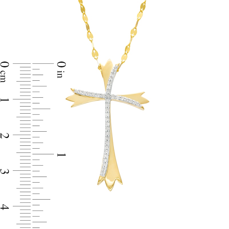 Main Image 3 of 1/5 CT. T.W. Diamond Layered Swirl Cross Pendant in 10K Gold