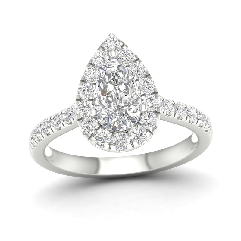 Trouvaille Collection 1-3/4 CT. T.W. DeBeers®-Graded Pear-Shaped Diamond Frame Engagement Ring in Platinum (F/SI2)