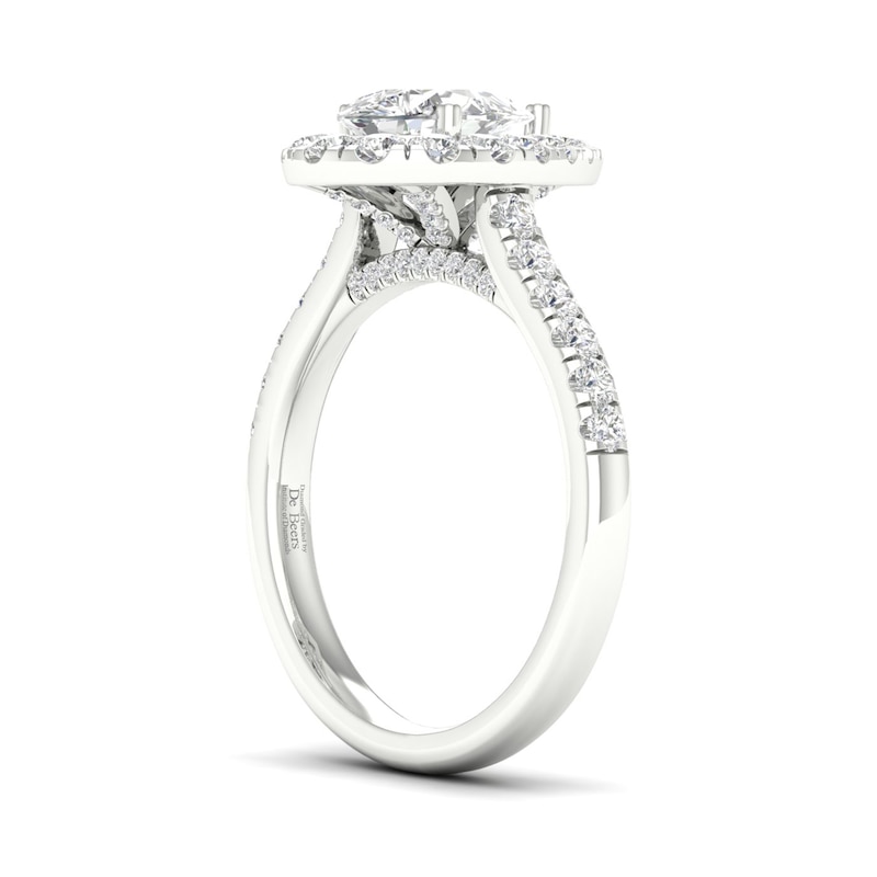 Main Image 2 of Trouvaille Collection 1-3/4 CT. T.W. DeBeers®-Graded Pear-Shaped Diamond Frame Engagement Ring in Platinum (F/SI2)