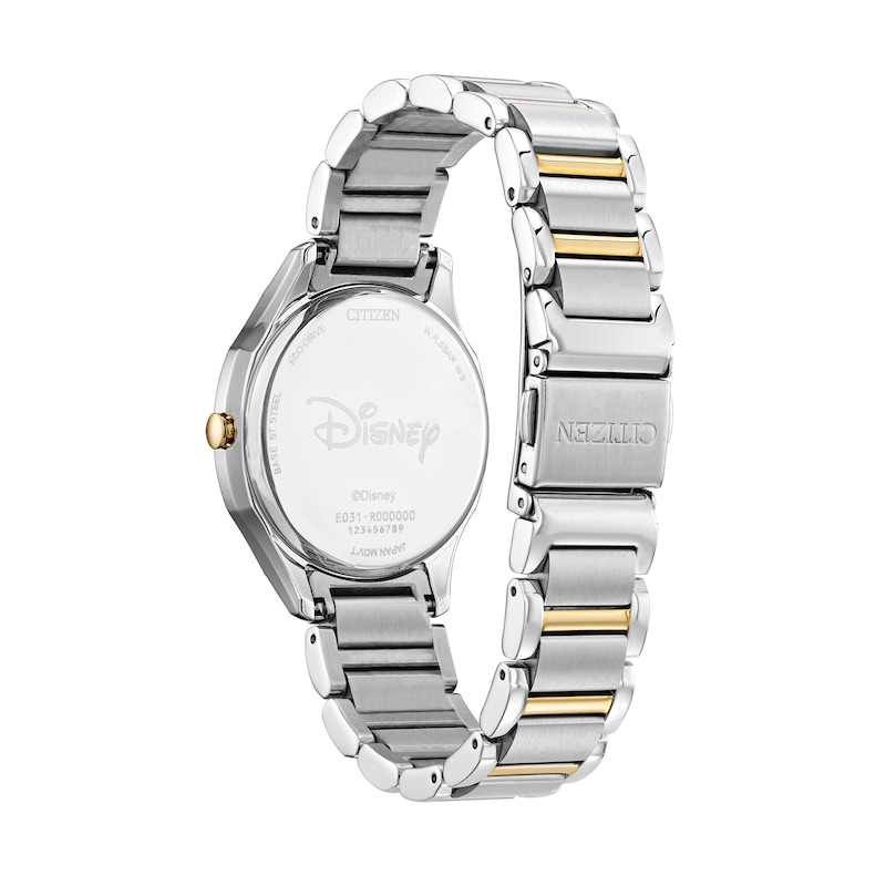 Ladies' Citizen Eco-Drive® Mickey & Minnie Mouse Two-Tone Watch with Silver-Tone Dial (Model: EM0754-59W)