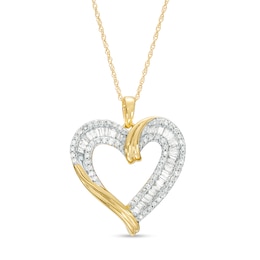 1/2 CT. T.W. Diamond Triple Row Heart Pendant in 10K Gold