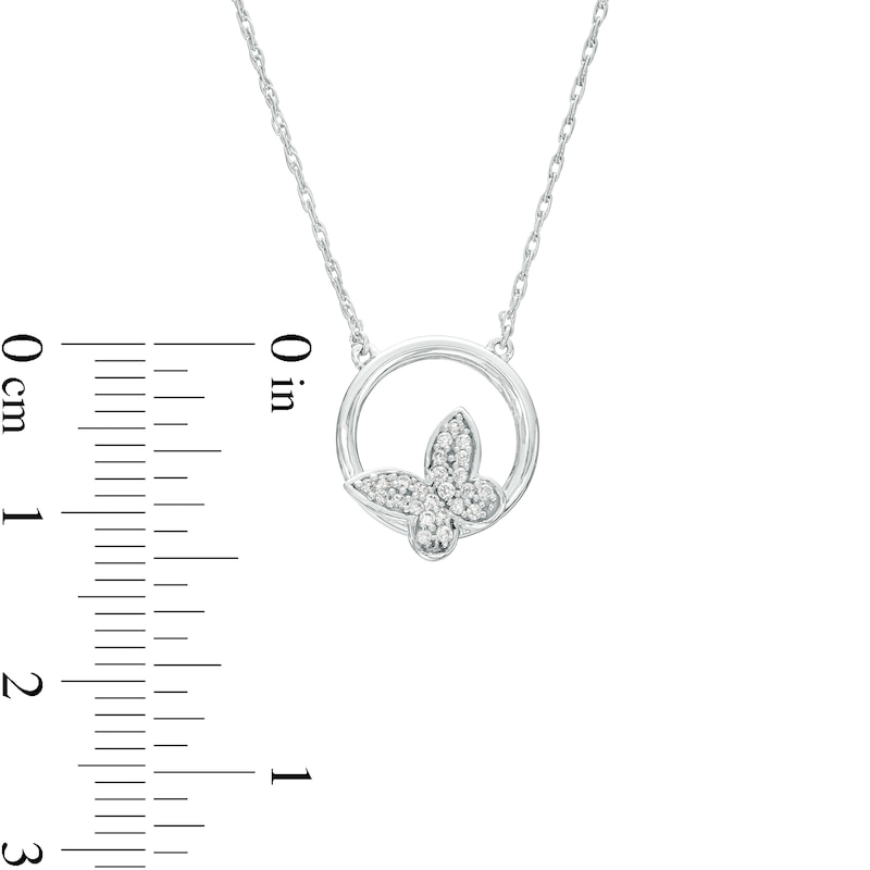 Main Image 3 of 1/10 CT. T.W. Diamond Circle Outline Butterfly Necklace in Sterling Silver