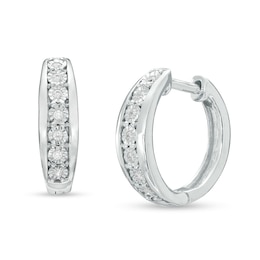 1/10 CT. T.W. Diamond Seven Stone Hoop Earrings in Sterling Silver