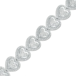 1/2 CT. T.W. Multi-Diamond Frame Heart Link Bracelet in Sterling Silver – 7.5&quot;