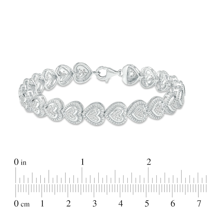 Main Image 4 of 1/2 CT. T.W. Multi-Diamond Frame Heart Link Bracelet in Sterling Silver – 7.5&quot;