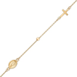 Child's Diamond-Cut Beaded Rosary Bracelet in 14K Tri-Tone Gold - 6&quot;