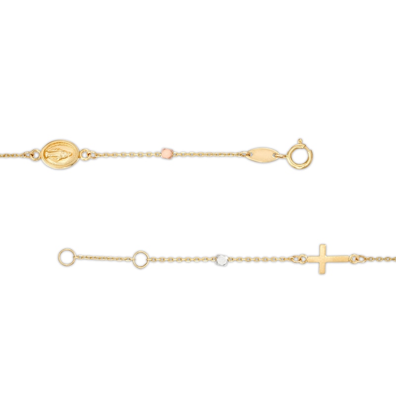 Main Image 2 of Child's Diamond-Cut Beaded Rosary Bracelet in Hollow 14K Tri-Tone Gold - 6&quot;