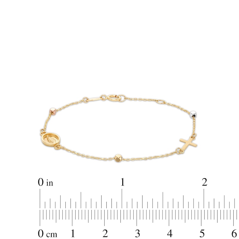 Main Image 3 of Child's Diamond-Cut Beaded Rosary Bracelet in Hollow 14K Tri-Tone Gold - 6&quot;