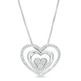 1/10 CT. T.W. Multi-Diamond Triple Heart Pendant in Sterling Silver