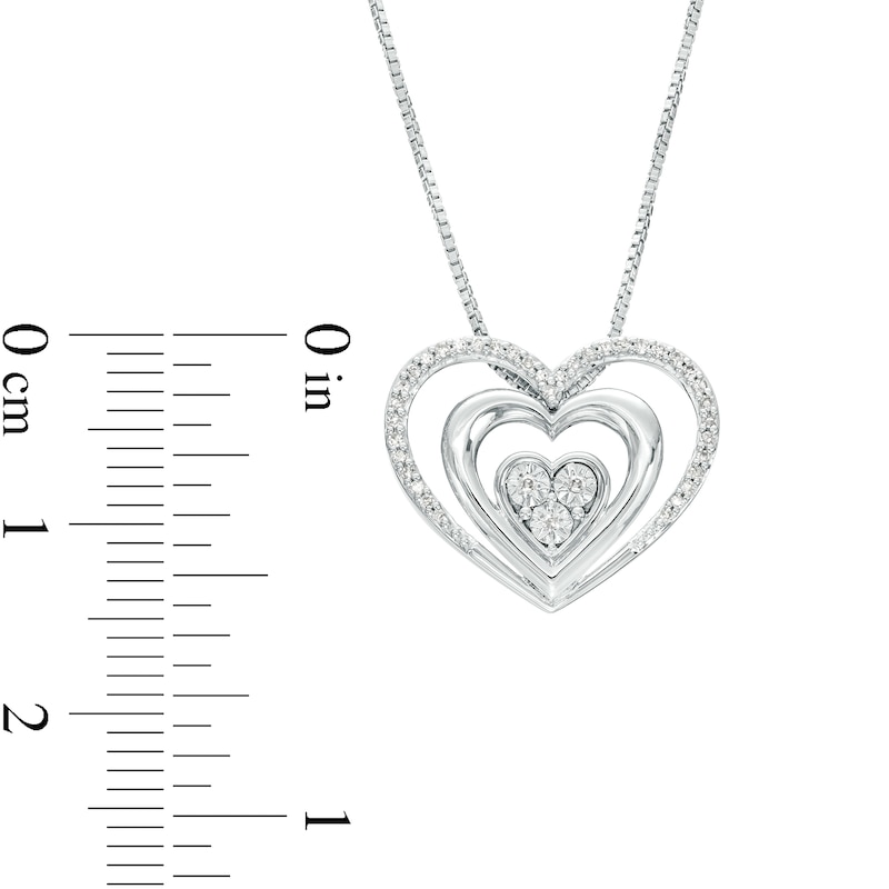 Main Image 3 of 1/10 CT. T.W. Multi-Diamond Triple Heart Pendant in Sterling Silver