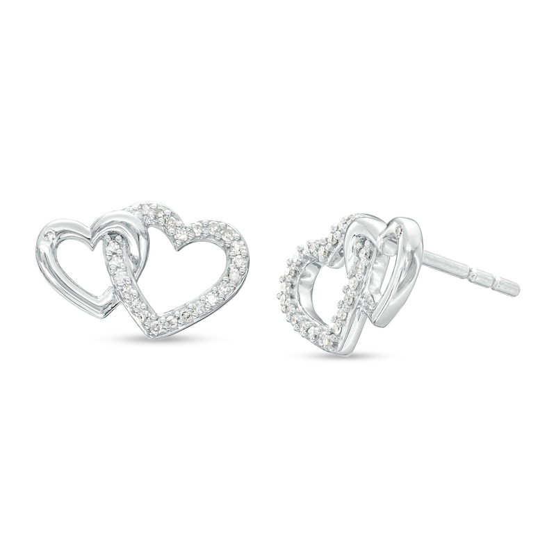 Main Image 1 of 1/10 CT. T.W. Diamond Interlocking Heart Outline Stud Earrings in Sterling Silver