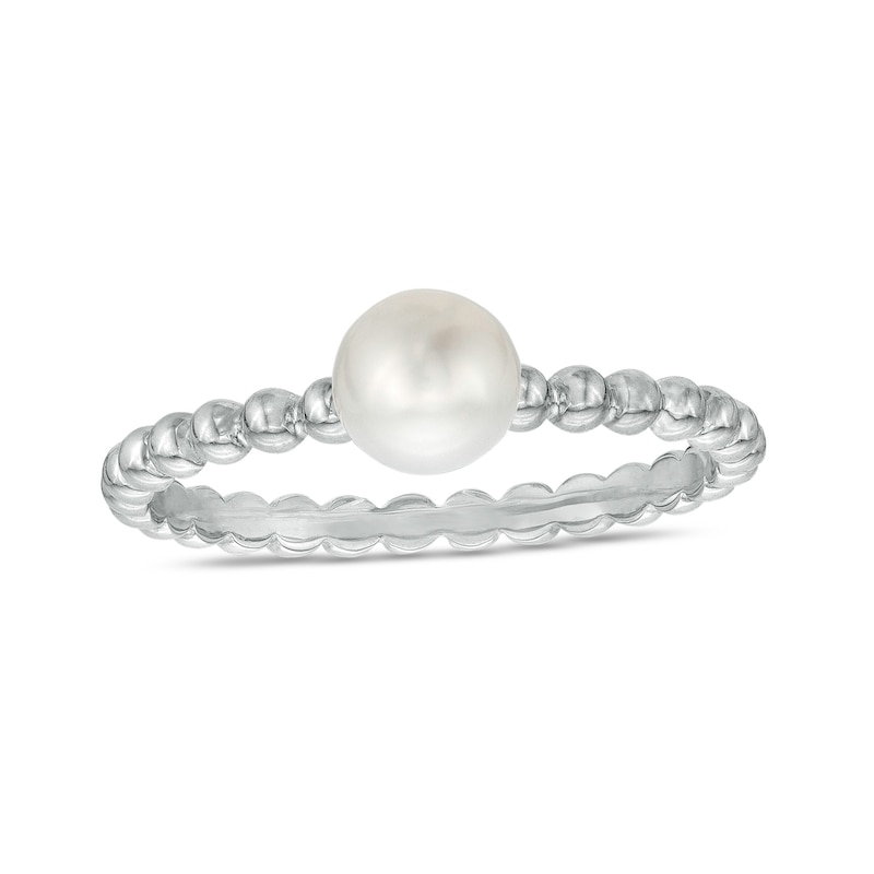 Main Image 1 of 5.5-6.0mm Freshwater Cultured Pearl Beaded Comfort-Fit Stackable Ring in 10K White Gold-Size 7