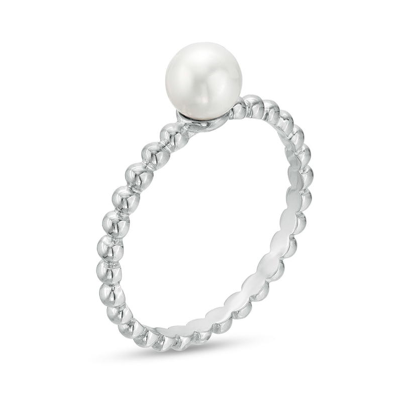 Main Image 3 of 5.5-6.0mm Freshwater Cultured Pearl Beaded Comfort-Fit Stackable Ring in 10K White Gold-Size 7