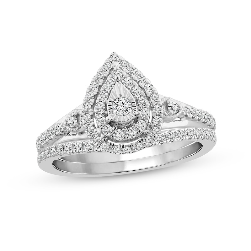 1/2 CT. T.W. Diamond Double Pear-Shaped Frame Bridal Set in 10K White Gold