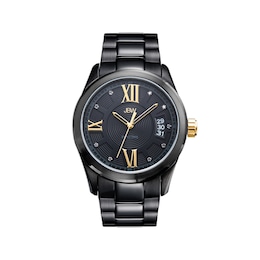 Men's JBW Bond 1/10 CT. T.W. Diamond Accent Black IP and 18K Gold Plate Watch with Black Dial (Model: J6311E)
