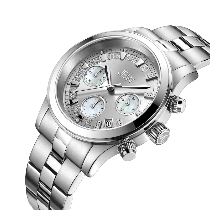 Ladies' JBW Alessandra Diamond and Crystal Accent Chronograph Watch with Silver-Tone Dial (Model: JB-6217-K)