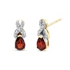 Thumbnail Image 1 of Pear-Shaped Garnet and 1/8 CT. T.W. Diamond Infinity Stud Earrings in 14K Gold