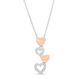 Diamond Accent Alternating Heart Pendant in Sterling Silver and 10K Rose Gold