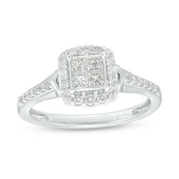 1/2 CT. T.W. Quad Princess-Cut Diamond Cushion-Shaped Frame Engagement Ring in 10K White Gold (I/I2)