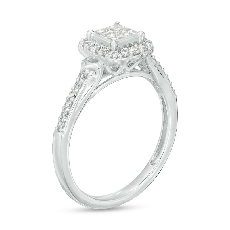 Main Image 2 of 1/2 CT. T.W. Quad Princess-Cut Diamond Cushion-Shaped Frame Engagement Ring in 10K White Gold (I/I2)