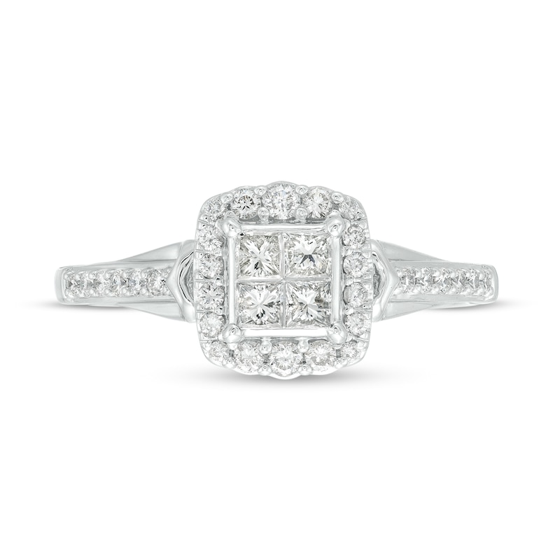 Main Image 3 of 1/2 CT. T.W. Quad Princess-Cut Diamond Cushion-Shaped Frame Engagement Ring in 10K White Gold (I/I2)