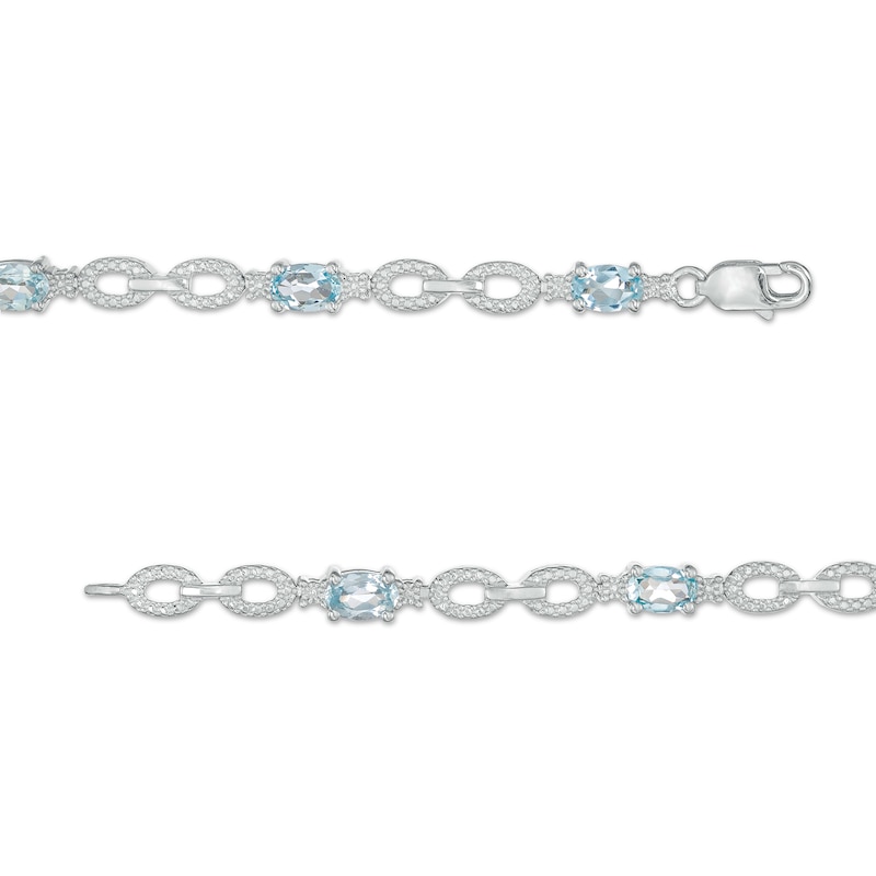 Main Image 3 of Oval Aquamarine and Diamond Accent Beaded Link Duo Alternating Line Bracelet in Sterling Silver - 7.25&quot;