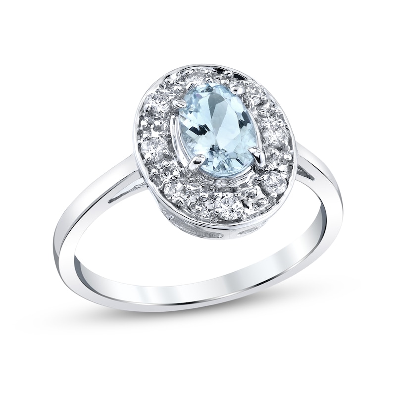 Main Image 1 of Oval Aquamarine and 1/5 CT. T.W. Diamond Frame Ring in 14K White Gold