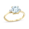 Thumbnail Image 1 of 7.0mm Cushion-Cut Aquamarine and 1/20 CT. T.W. Diamond Side Accent Ring in 14K Gold