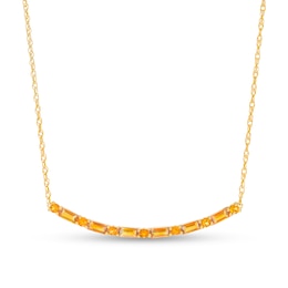 Alternating Baguette and Round Citrine Curved Bar Necklace in Sterling Silver with 14K Gold Plate