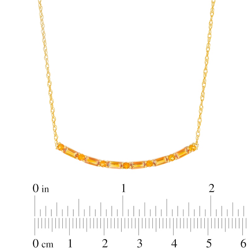 Main Image 3 of Alternating Baguette and Round Citrine Curved Bar Necklace in Sterling Silver with 14K Gold Plate