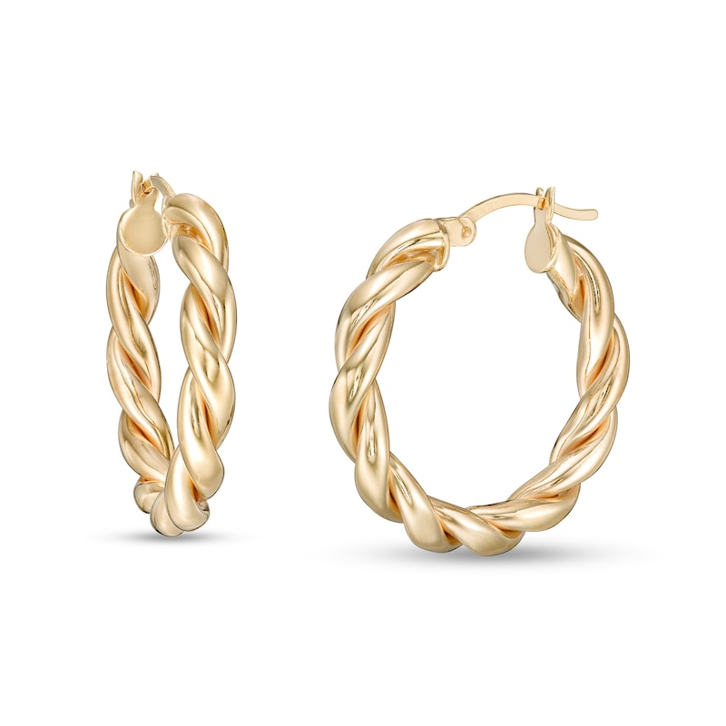 Main Image 1 of 25.0mm Twist Tube Hoop Earrings in 10K Gold