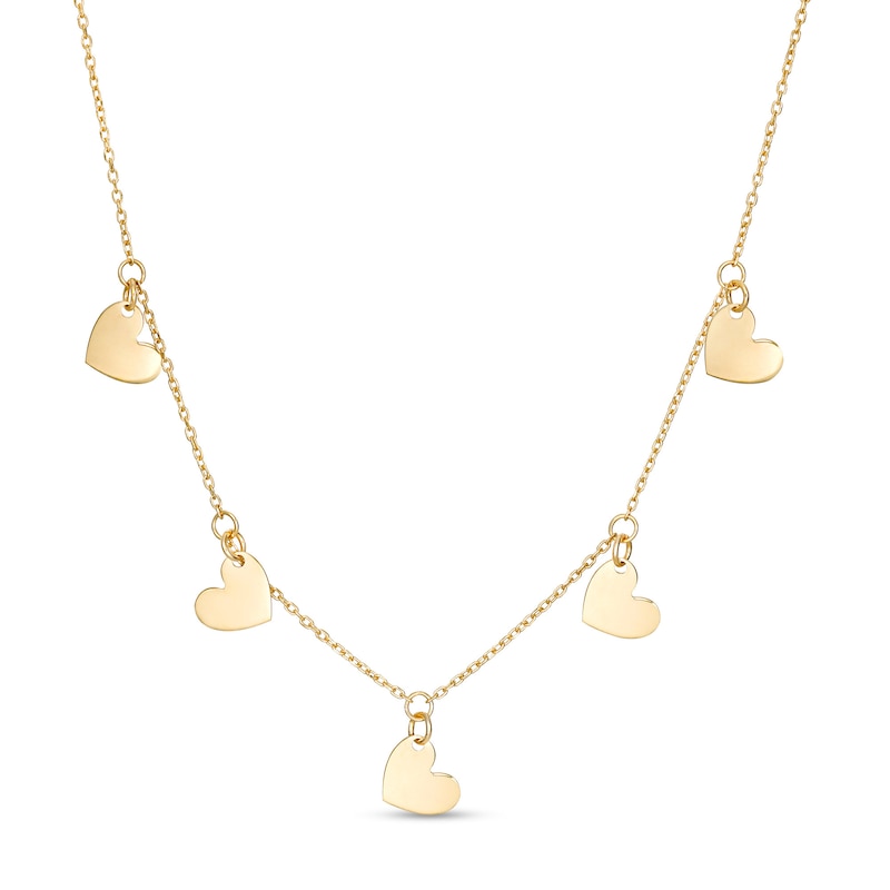 Main Image 1 of Heart Disc Dangle Station Necklace in 10K Gold