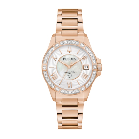 Ladies' Bulova Marine Star 1/10 CT. T.W. Diamond Rose-Tone Watch with Mother-of-Pearl Dial (Model: 98R295)