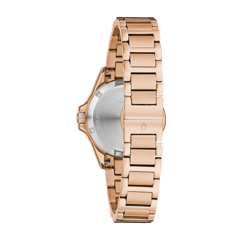 Main Image 3 of Ladies' Bulova Marine Star 1/10 CT. T.W. Diamond Rose-Tone Watch with Mother-of-Pearl Dial (Model: 98R295)