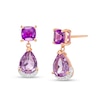 Thumbnail Image 1 of Pear-Shaped Pink Quartz, Cushion-Cut Amethyst and White Lab-Created Sapphire Double Drop Earrings in 10K Rose Gold