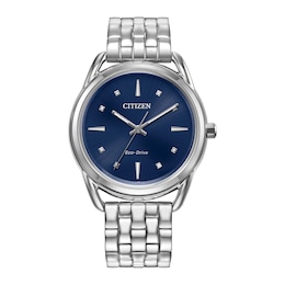 Ladies' Citizen Eco-Drive® Dress Classic Crystal Accent Watch with Blue Dial (Model: FE7090-55L)