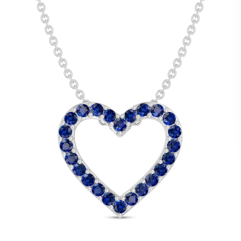 Main Image 2 of Blue Lab-Created Sapphire Adjustable Heart Pendant in Sterling Silver