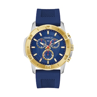 Men's Bulova Precisionist Two-Tone Chronograph Strap Watch with Blue Dial  (Model: 98B357) | Zales Outlet