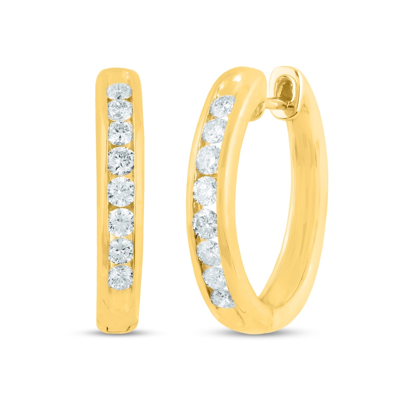 Main Image 1 of 1/2 CT. T.W. Diamond Channel Hoop Earrings in 18K Gold