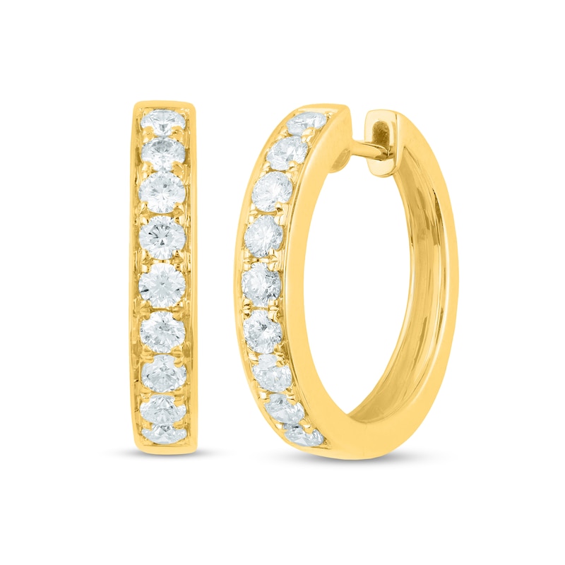 Main Image 1 of 7/8 CT. T.W. Diamond Nine Stone Hoop Earrings in 18K Gold