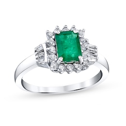 Emerald-Cut Emerald and 1/4 CT. T.W. Diamond Frame Ring in 14K White Gold