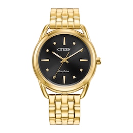 Ladies' Citizen Eco-Drive® Dress Classic Gold-Tone Watch with Black Dial (Model: FE7092-50E)