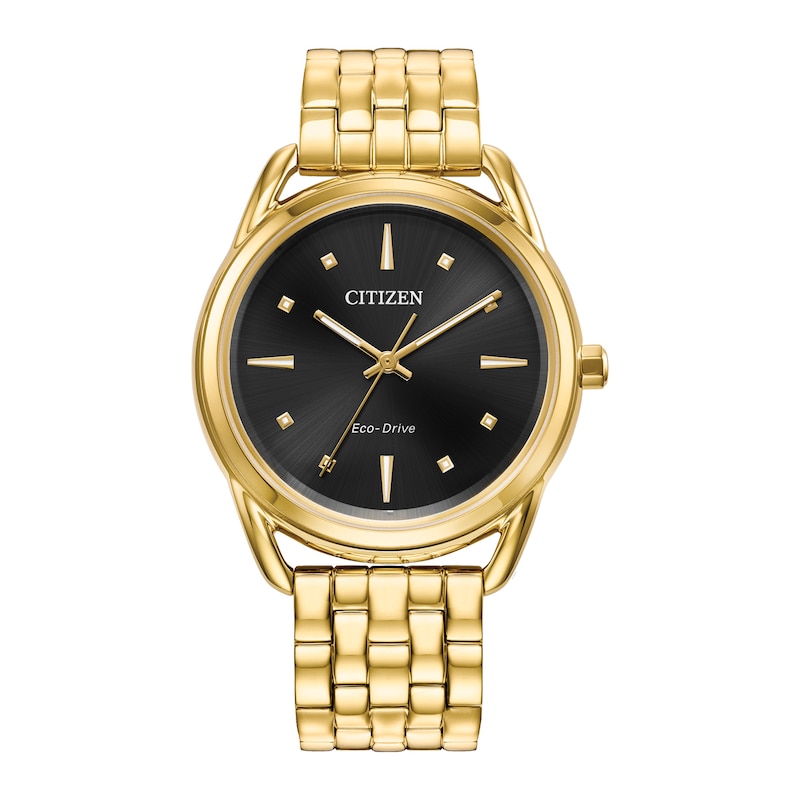 Main Image 1 of Ladies' Citizen Eco-Drive® Dress Classic Gold-Tone Watch with Black Dial (Model: FE7092-50E)