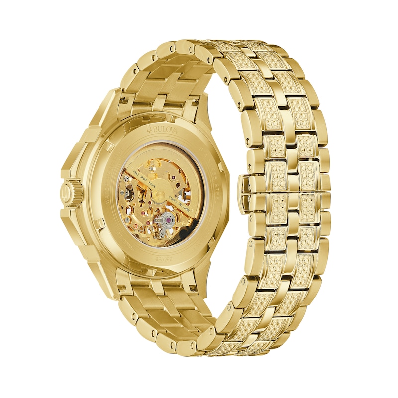 Men's Bulova Octava Crystal Accent Gold-Tone Automatic Watch with Gold-Tone Skeleton Dial (Model: 98A292)