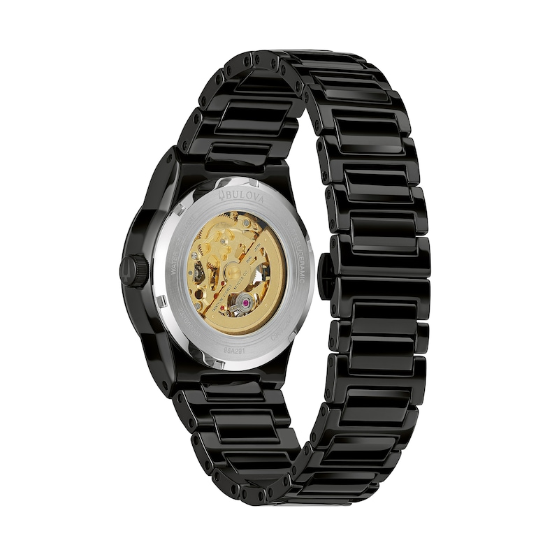 Main Image 3 of Men's Bulova Modern Millenia Black IP Automatic Ceramic Watch with Black Skeleton Dial (Model: 98A291)