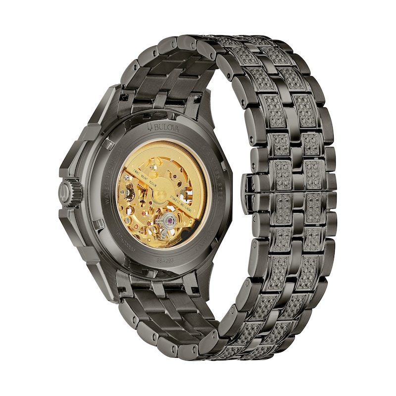 Main Image 3 of Men's Bulova Octava Crystal Accent Gunmetal Grey IP Automatic Watch with Grey Skeleton Dial (Model: 98A293)