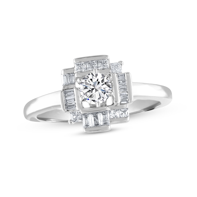 Main Image 1 of 5/8 CT. T.W. Diamond Abstract Sqaure Frame Engagement Ring in 14K White Gold