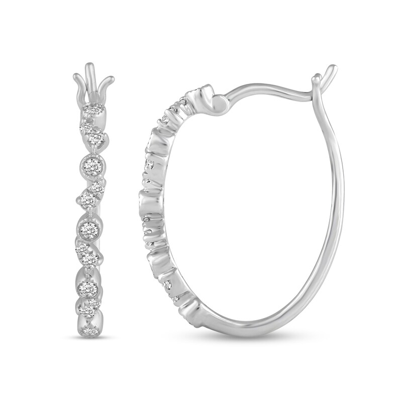 Main Image 2 of 1/4 CT. T.W. Diamond Scatter Hoop Earrings in 10K White Gold